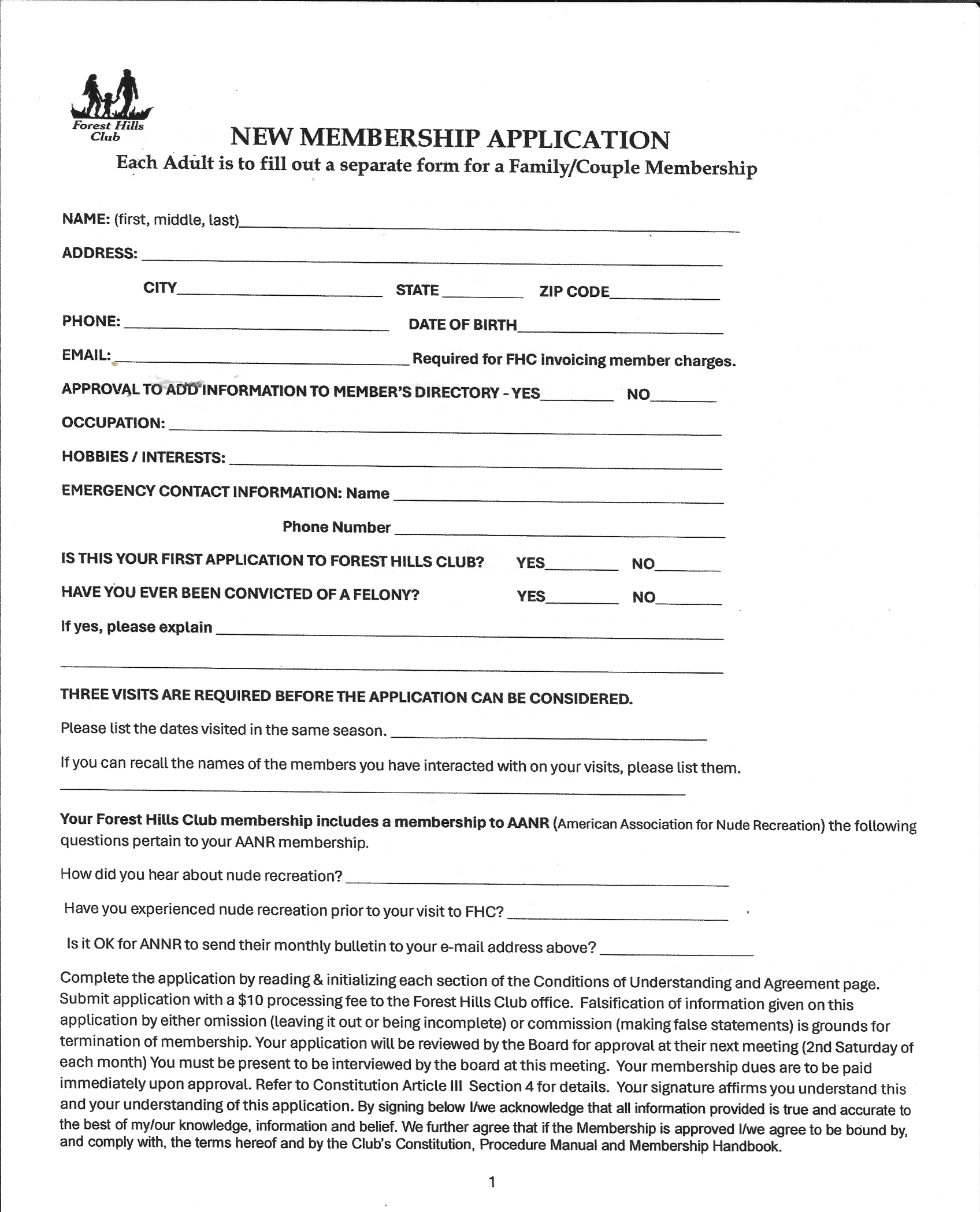forest hills club membership application